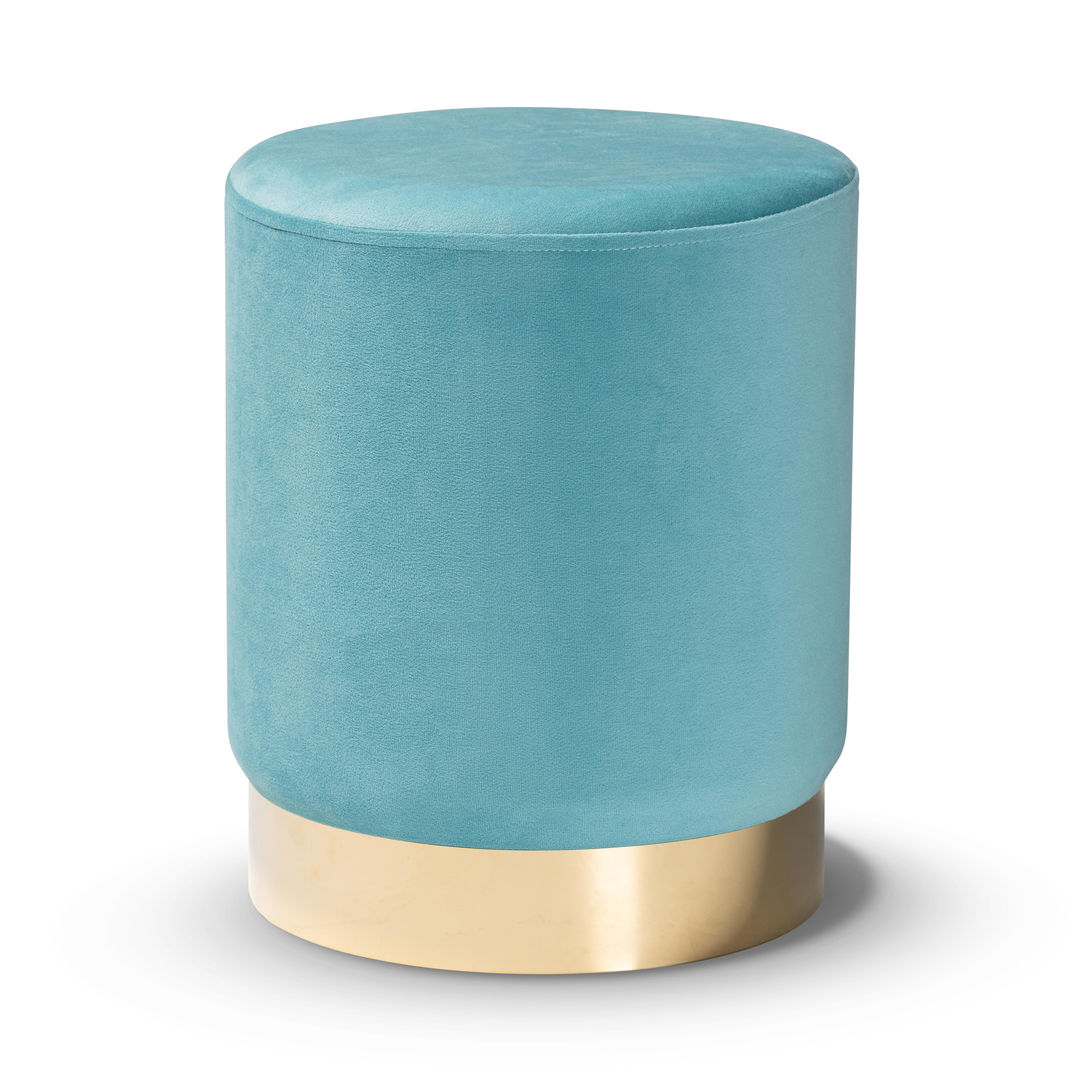 Baxton Studio Chaela Contemporary Glam and Luxe Sky Blue Velvet Fabric Upholstered and Gold Finished Metal Ottoman